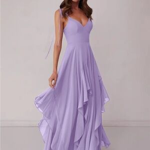 Lavender Tie-Strap Ruffle Maxi Bridesmaid Dress